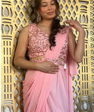 Ready Made Georgette Pink Saree