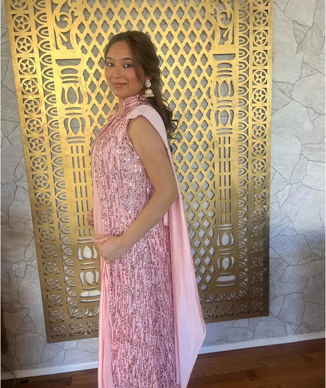 Ready Made Georgette Pink Saree