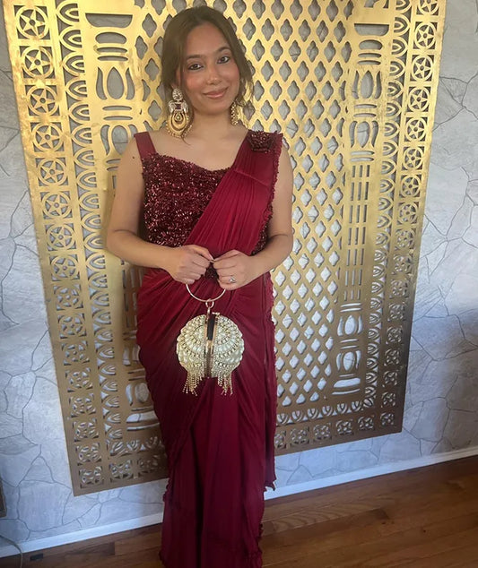 Ready Made Georgette Maroon Saree