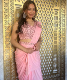 Ready Made Georgette Pink Saree