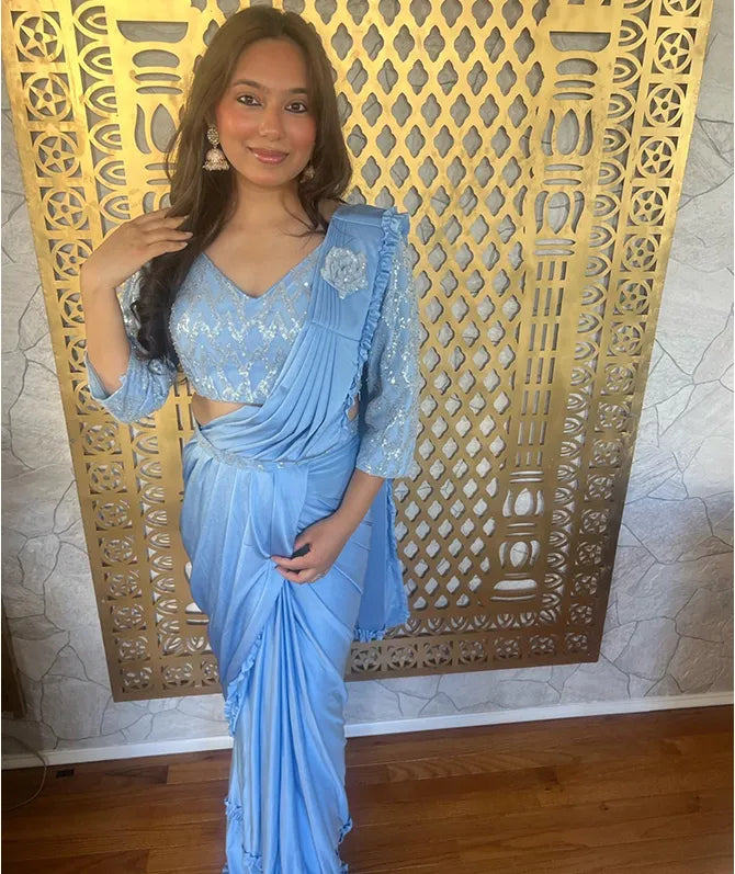 Ready Made Georgette Powder Blue Saree