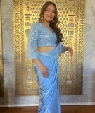 Ready Made Georgette Powder Blue Saree