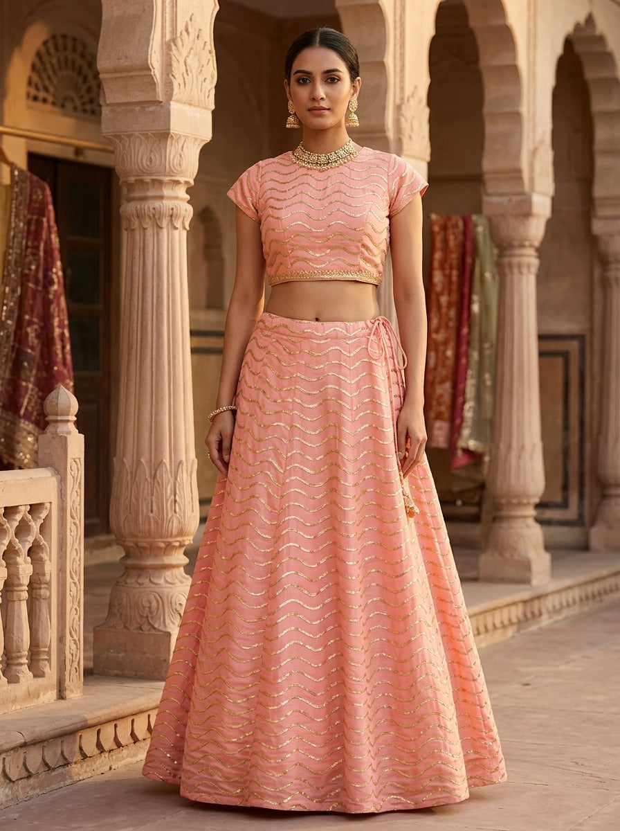 Peach Wave Lehanga Set