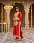 Crimson Red Gold Embroidered 2-Piece Kurta Set