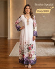 Ivory Floral Print Embroidered 2-Piece Kurta Set