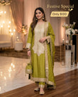 Olive Green Embroidered 2-Piece Kurta Set