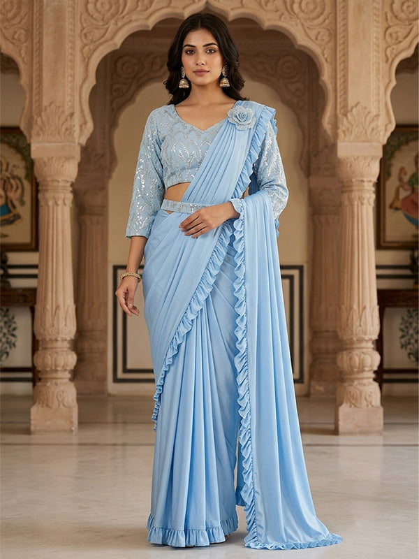 Ready Made Georgette Powder Blue Saree