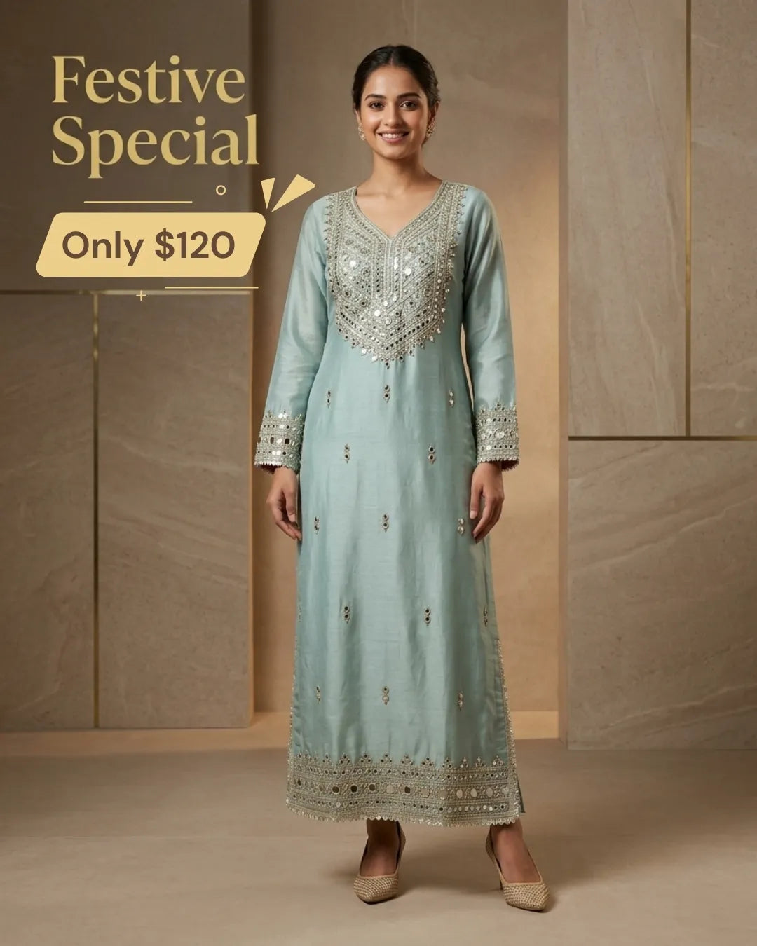 Sage Green Embroidered 2-Piece Kurta Set