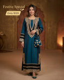 Teal Blue Embroidered 2-Piece Kurta Set