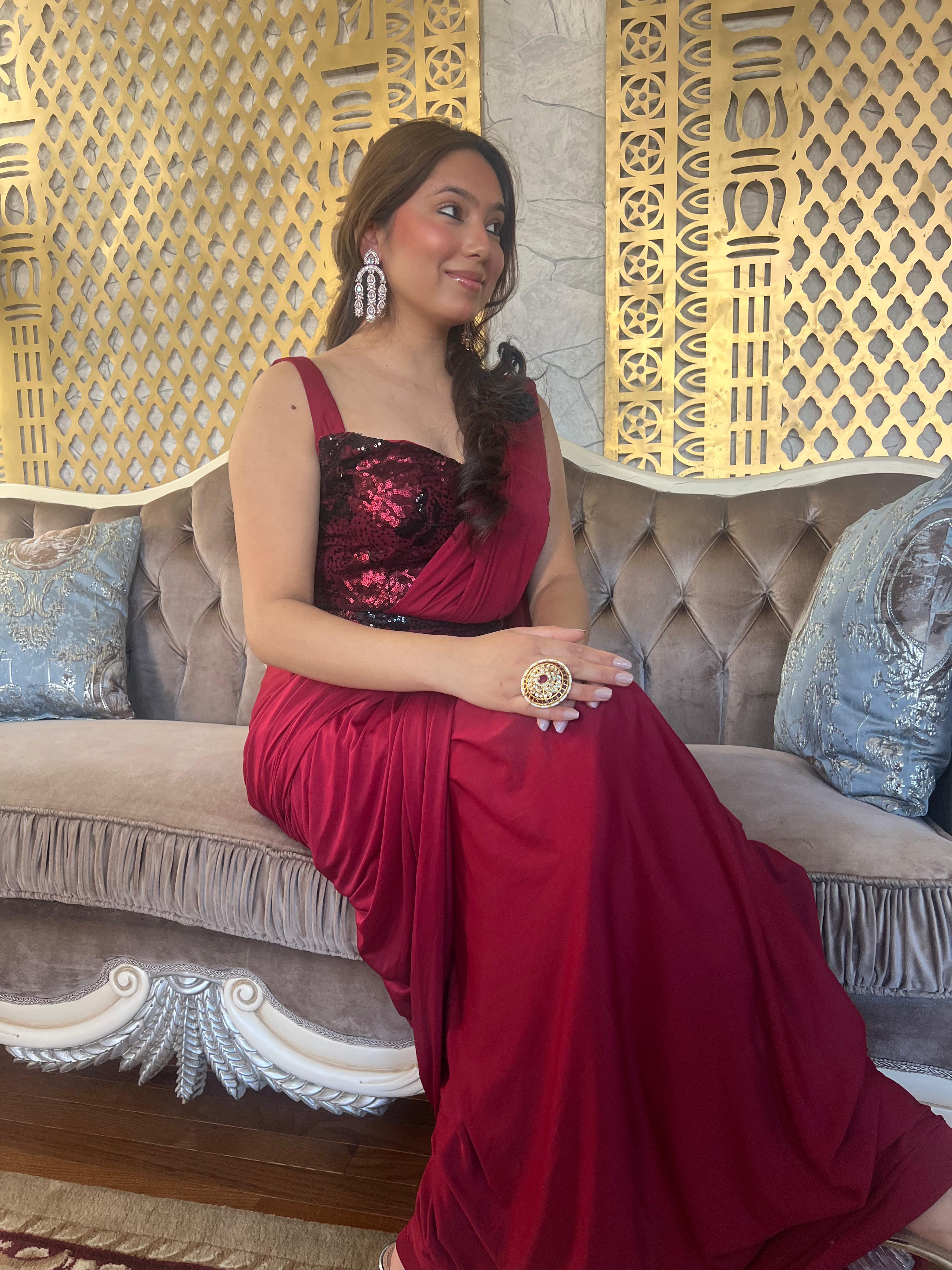 Ready Made Georgette Maroon Saree