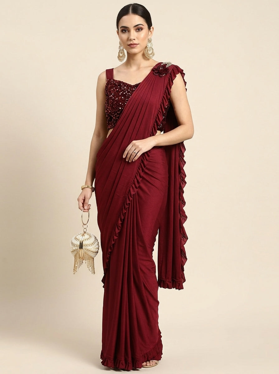Ready Made Georgette Maroon Saree