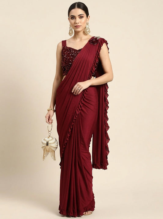 Ready Made Georgette Maroon Saree